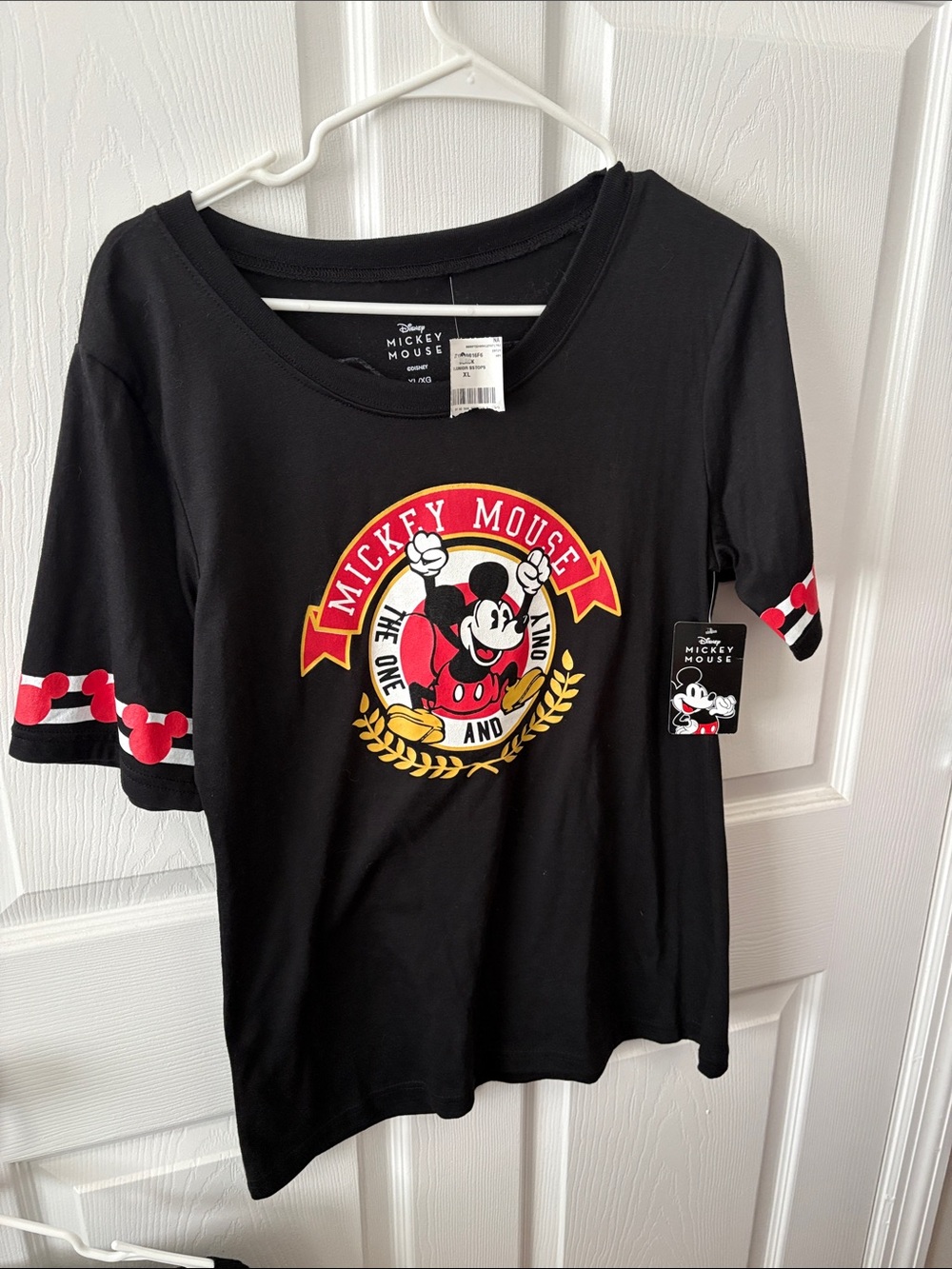 Disney Black Mickey Mouse Graphic Tee with Red and Gold Accents